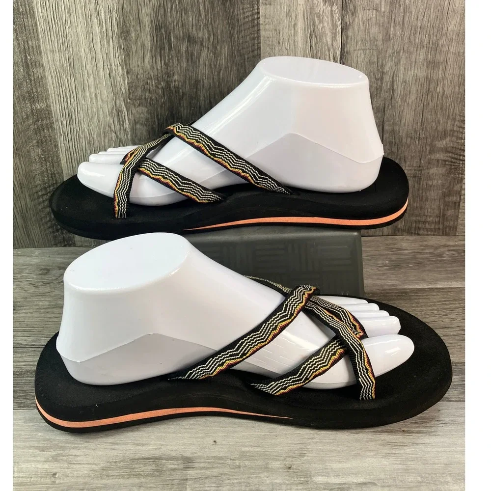 Teva Olowahu Black Multi Strap Flip Flop Sandals Womens 9 Boho 6840